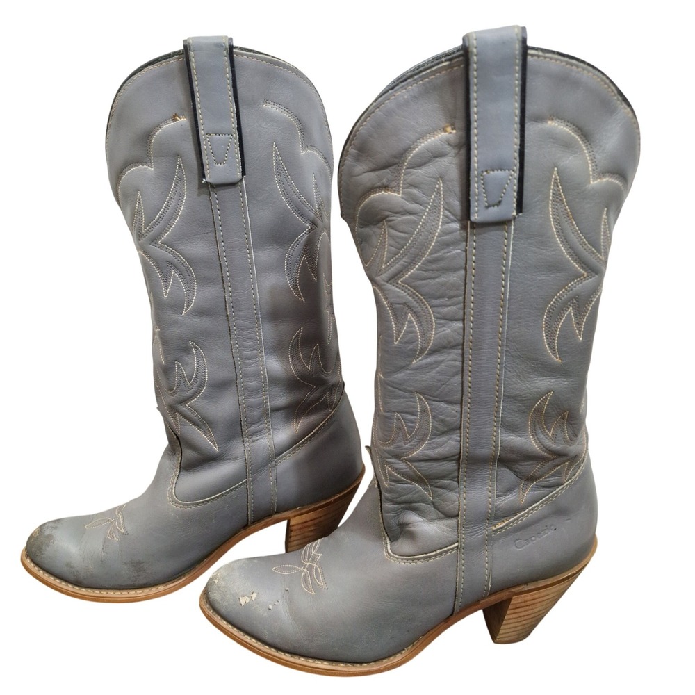 Capezio Vintage Distressed Gray Leather Western Cowgirl Boots Pointed Toe Size 5